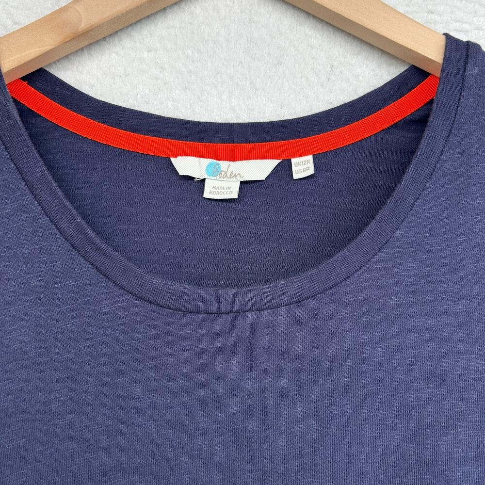 BODEN Dress 8R Emily Slub Jersey T-Shirt Shift Ruffle Short Sleeve Cotton Blue - Picture 5 of 14